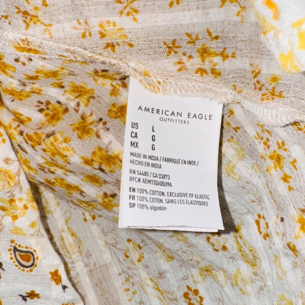 American Eagle Outfitters V-Neck Paisley Cami Tank Top Yellow White Size L - Picture 4 of 4